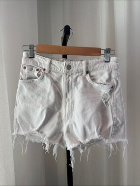 Zara White Distressed Denim Cutoff Shorts